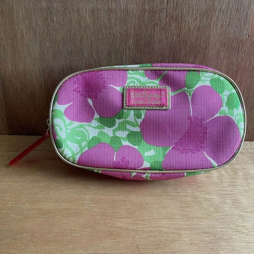 Lilly Pulitzer Estee Lauder Floral Makeup Bag Pink Green Cosmetic Pouch Travel‎